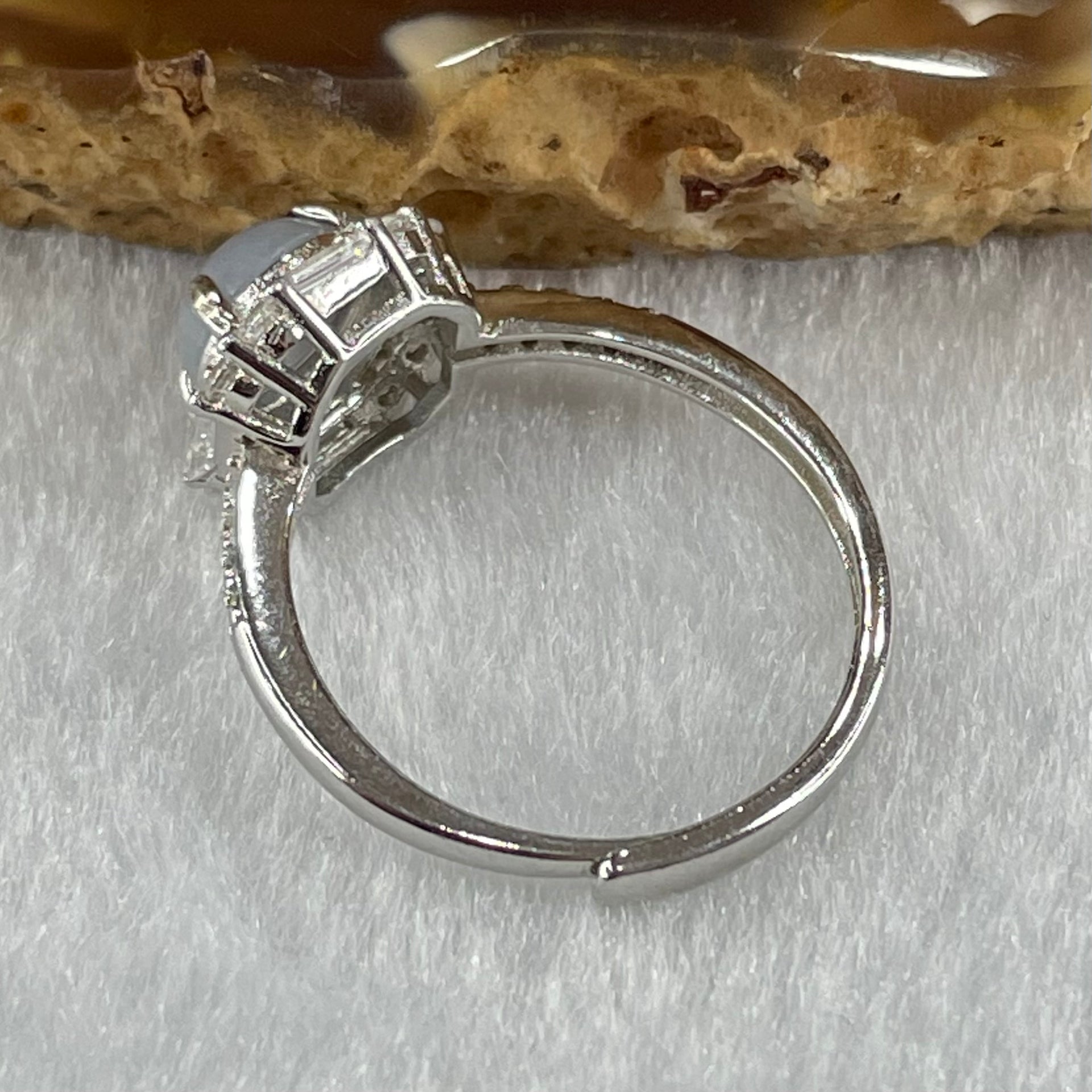 Type A Lavender Jadeite in S925 Sliver with Crystal Ring (Adjustable Size) 1.82g 6.3 by 3.5mm - Huangs Jadeite and Jewelry Pte Ltd