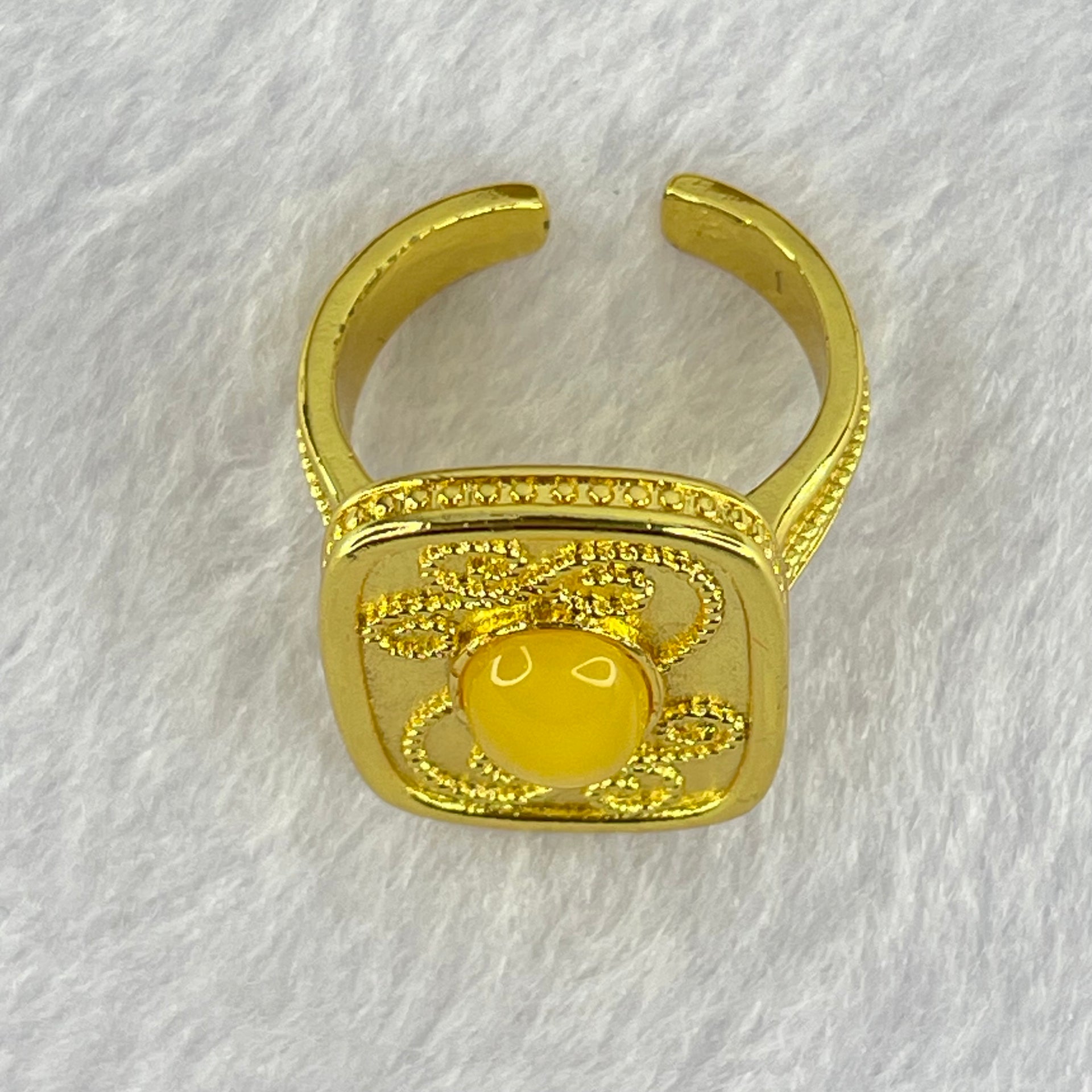 Natural Butterscotch Amber in  Sliver Gold Color Ring (Adjustable Size) 7.47g 10.1 by 6.8 by 3.5mm - Huangs Jadeite and Jewelry Pte Ltd