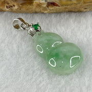 Natural Type A Semi Icy Light Green with Apple Green Piao Hua Flora Jadeite Calabash Hulu Pendant in Stainless Steel Clasp 2.44g 21.0 by 13.8 by 4.9mm - Huangs Jadeite and Jewelry Pte Ltd