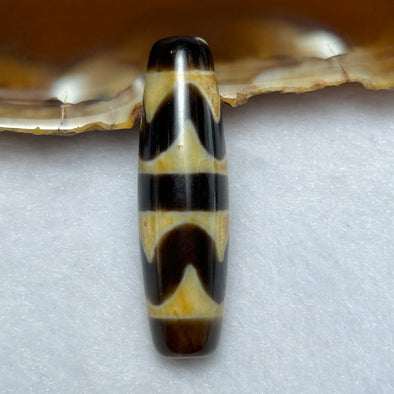 Natural Powerful Tibetan Old Oily Agate Double Tiger Tooth Daluo Dzi Bead Heavenly Master (Tian Zhu) 虎呀天诛 7.20g 38.7 by 11.2mm