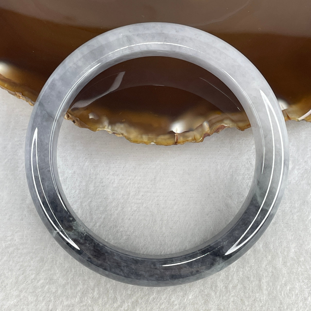 Natural Type A Partial Translucent Jadeite Bangle | 59.8mm Ink-Wash "Wuji" Grey & Midnight Black | Substantive "Fei Cui" Round Wrist Heirloom 64.60g 11.9x9.1mm (External Roughs)