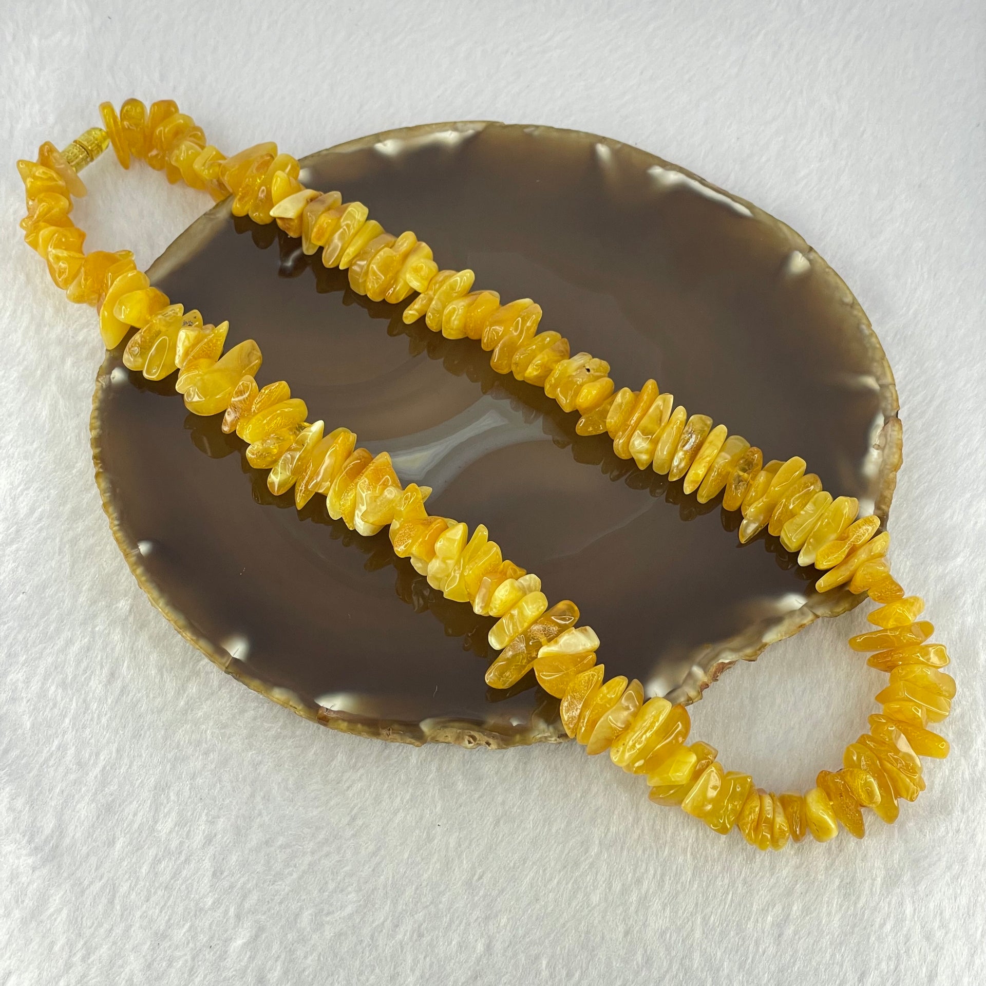 Natural Beeswax Raw Stone Irregular Beads Necklace 天然蜜蜂蜡原石项链 40.29g 46cm 21.7 by 8.5 by 5.8mm 12.1 by 8.7 by 3.2mm 122pcs - Huangs Jadeite and Jewelry Pte Ltd