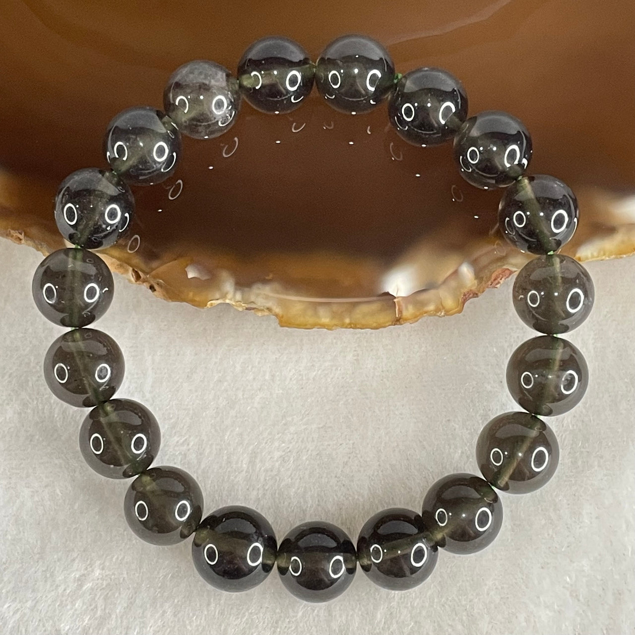 Natural Smoky Quartz Beads Bracelet 24.38g 15.5cm 10.2mm 19 Beads - Huangs Jadeite and Jewelry Pte Ltd