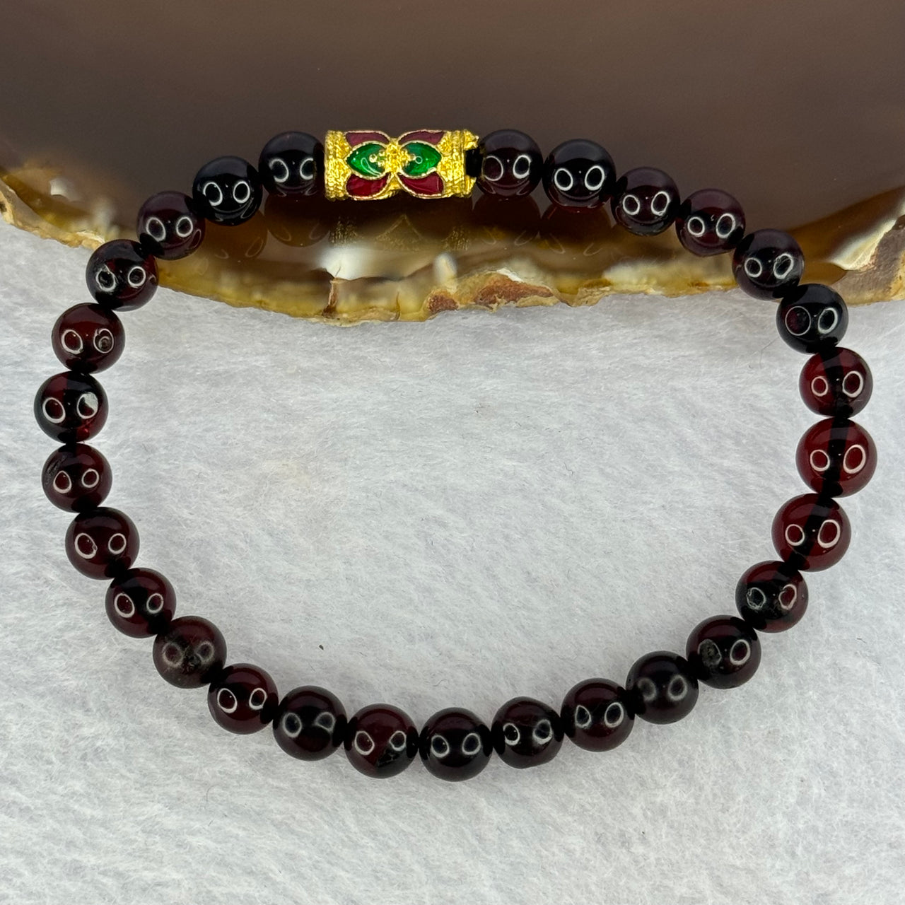 Natural Dark Red Blood Amber Beads Bracelet 天然血珀手链 5.68g 16cm 6.3mm 28 Beads - Huangs Jadeite and Jewelry Pte Ltd
