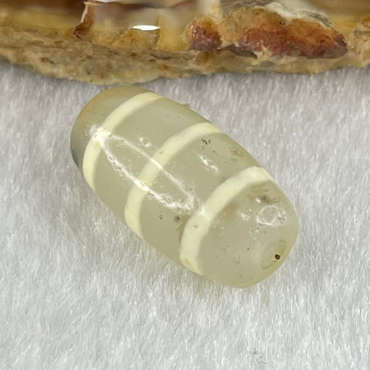 Natural Powerful Tibetan Old Oily Agate 3-Lines Dzi Bead Heavenly Master (Tian Zhu) 三行天诛 3.26g 19.5 by 10.6mm - Huangs Jadeite and Jewelry Pte Ltd