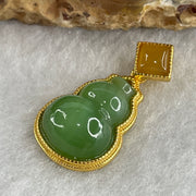Natural Green Agate Chalcedony Hulu Pendant on S925 Sliver Gold Plated 2.28g 14.2 by 10.2 by 5.0mm - Huangs Jadeite and Jewelry Pte Ltd
