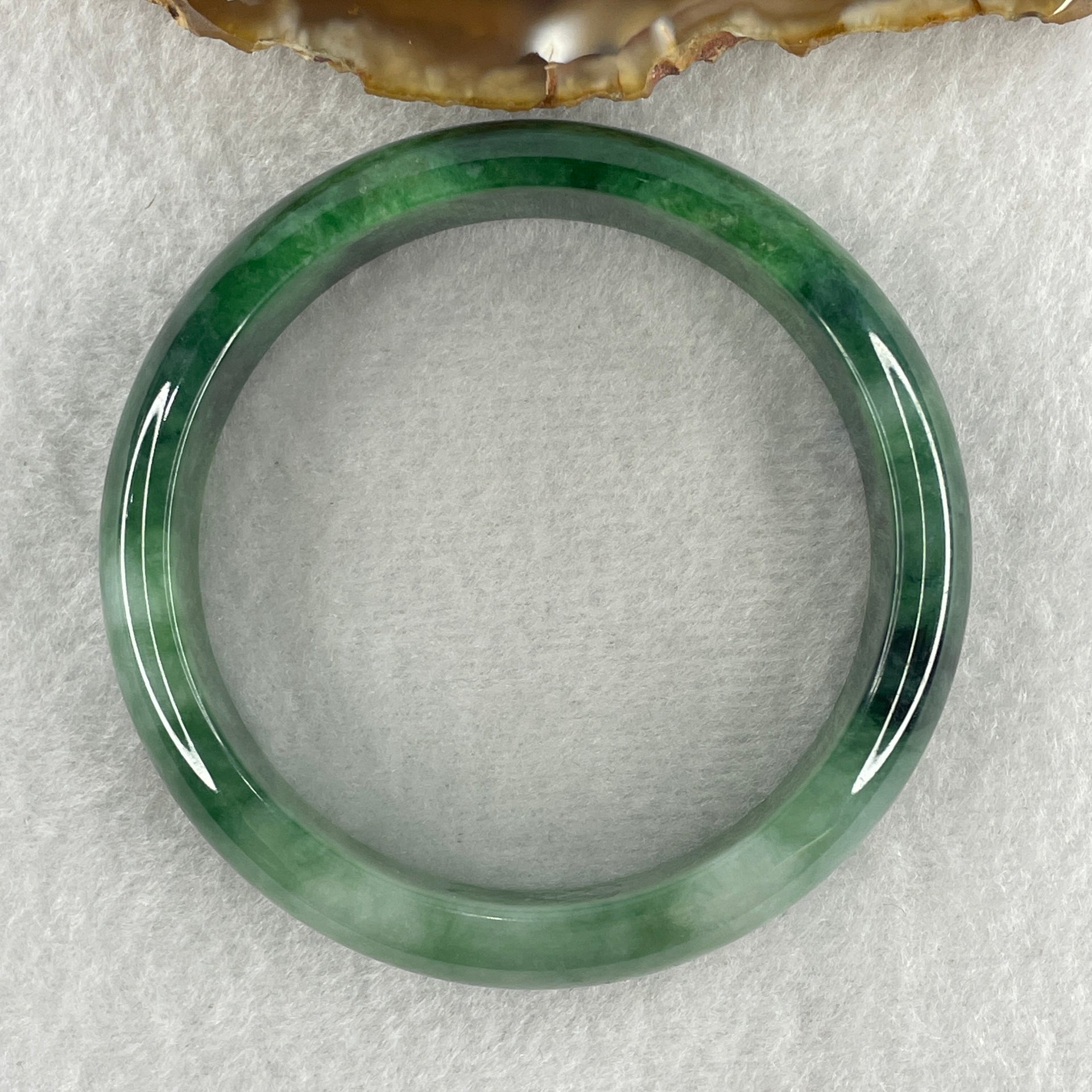 Certified Type A Natural Green with Emerald Green and White Spot Jadeite Bangle 58.20g Inner Diameter 57.9mm 14.8 by 7.7mm (Very Slight Internal Line) - Huangs Jadeite and Jewelry Pte Ltd