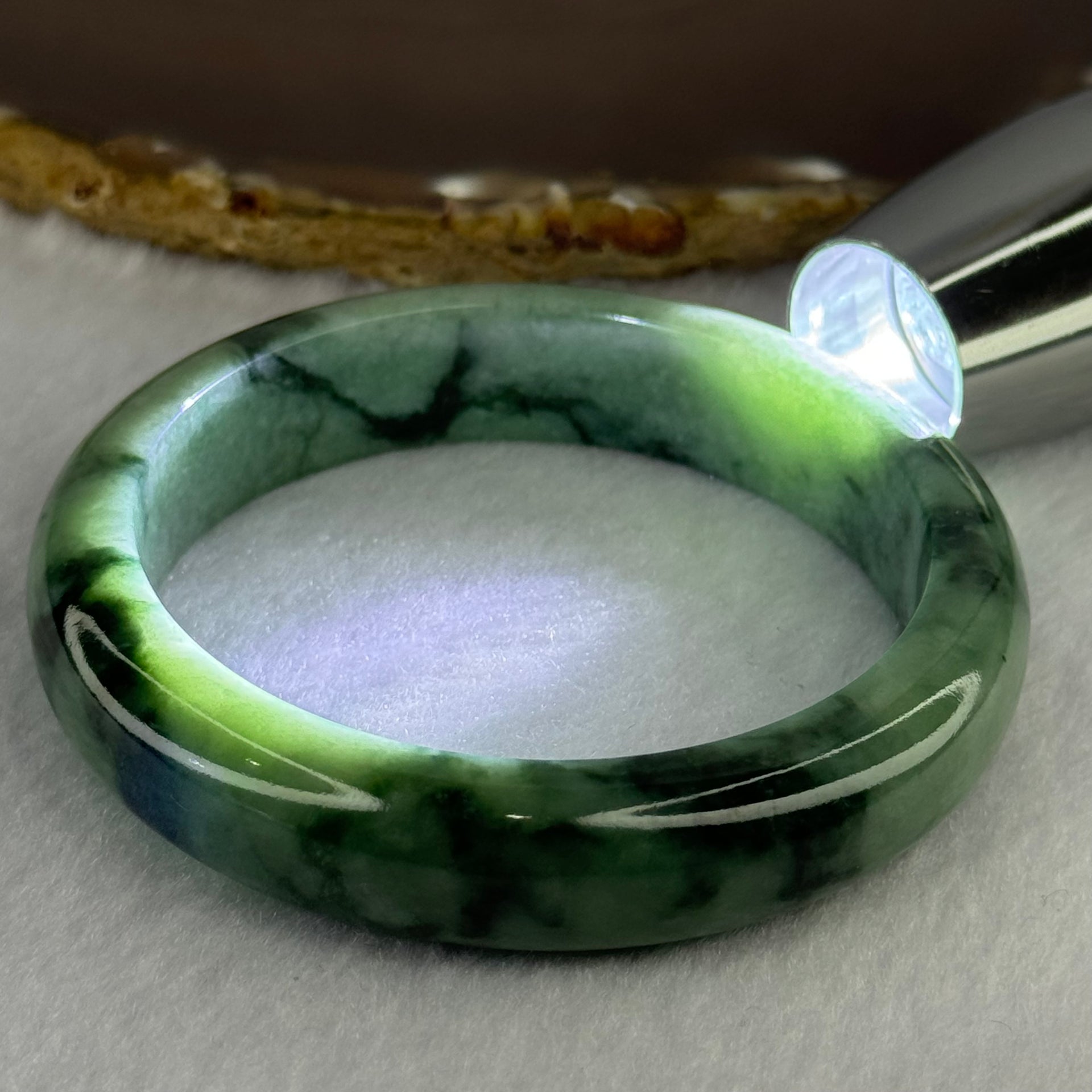 Type A Dark Green Piao Hua Jadeite Bangle 66.76g Internal Diameter 58.4mm 13.9 by 8.7mm (Very Slight External Rough) - Huangs Jadeite and Jewelry Pte Ltd