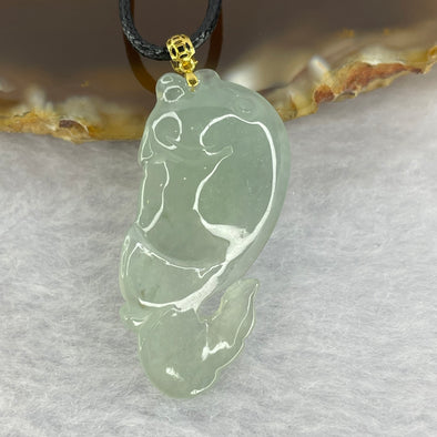 18K Yellow Gold Semi ICY Type A Sky Blue Jadeite Fish 年年有鱼 with String Necklace 4.97g 33.2 by 15.6 by 5.8mm - Huangs Jadeite and Jewelry Pte Ltd