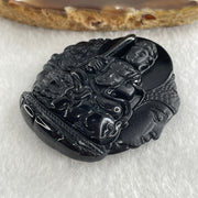 Type A Opaque Black Omphacite Jadeite Good Vs Evil Manjushri Bodhisattva Pendant Rabbit Zodiac Guardian 35.89g 51.2 by 44.3 by 10.0mm - Huangs Jadeite and Jewelry Pte Ltd
