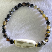 Rare Natural Powerful Tibetan Old Antique Oily Agate 9 Eyes Dzi Bead Heavenly Master (Tian Zhu) 25.6 by 11.2mm with Natural Black Agate 6.1mm 27 Beads 12.68g 16cm - Huangs Jadeite and Jewelry Pte Ltd
