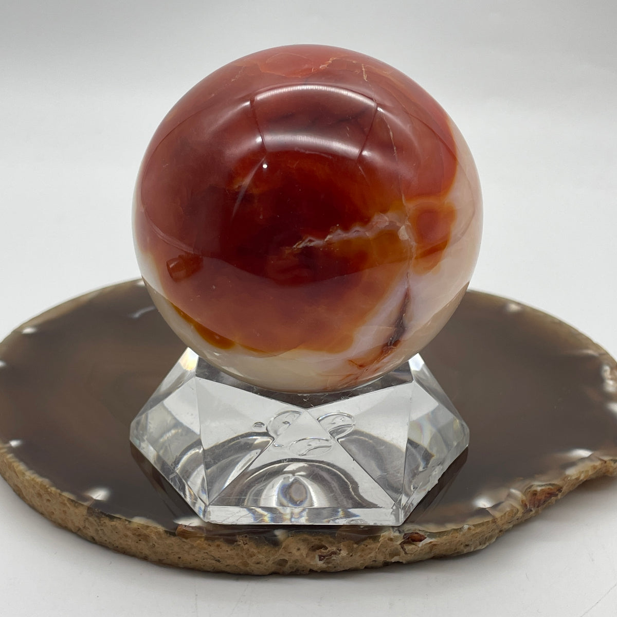 Natural Carnelian Agate Sphere Ball with Clear Acrylic Stand Display | (495.81g | 70.0mm | 89.2mm | Catalyst, "Hong Yun Dang Tou" Fortune & Vitality Anchor, 360° Energy Harmonizer & Feng Shui Wealth Sphere)