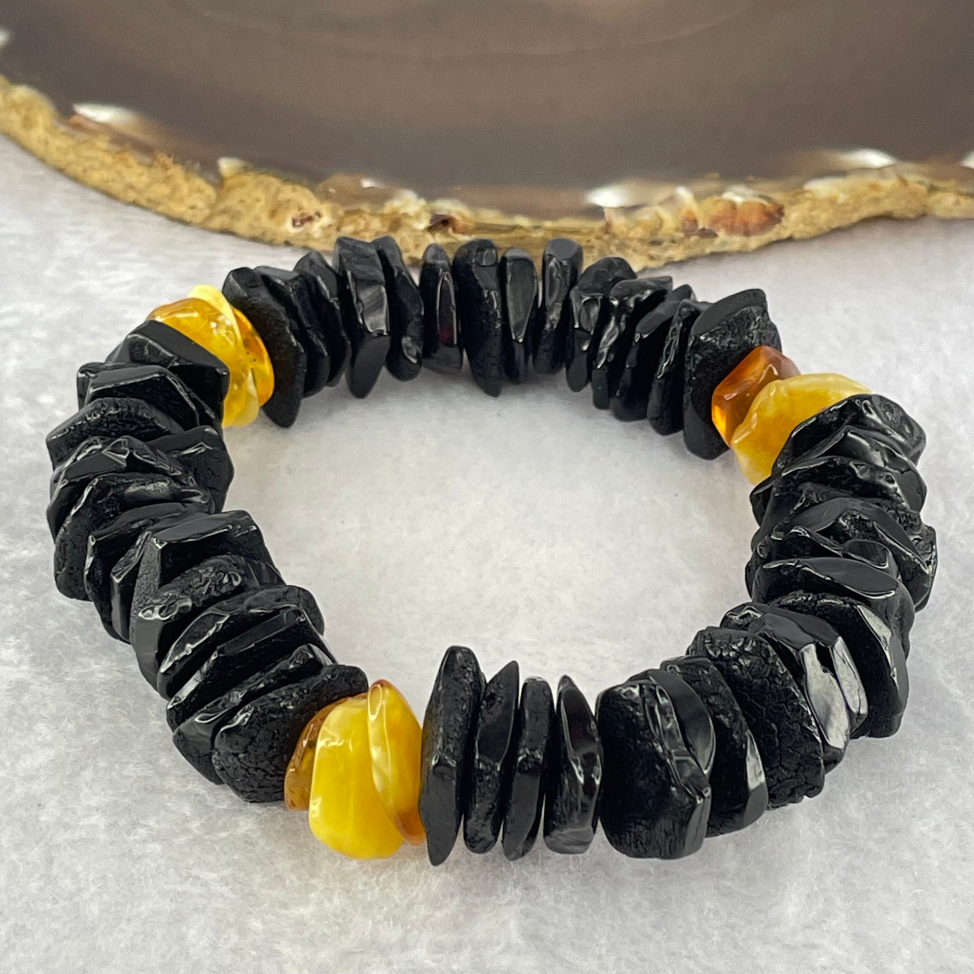 Natural Butterscotch and Blood Amber Irregular Beads Bracelet 29.02g 19cm 16.4 by 13.5 by 6.6mm to 13.5 by 12.9 by 3.7mm 56pcs - Huangs Jadeite and Jewelry Pte Ltd