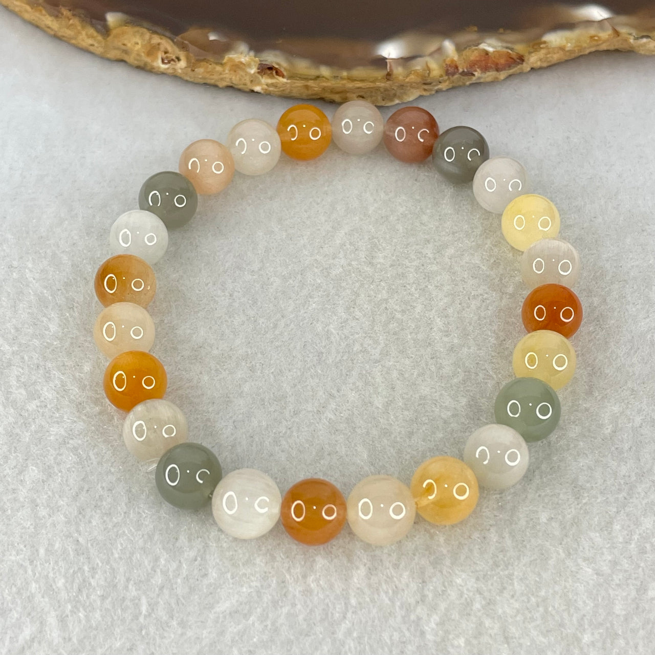 Above Average Grade Natural Muti Colour Rabbit Hair Rutilated Quartz Beads Bracelet 17.83g 16cm 8.3mm 24 Beads - Huangs Jadeite and Jewelry Pte Ltd