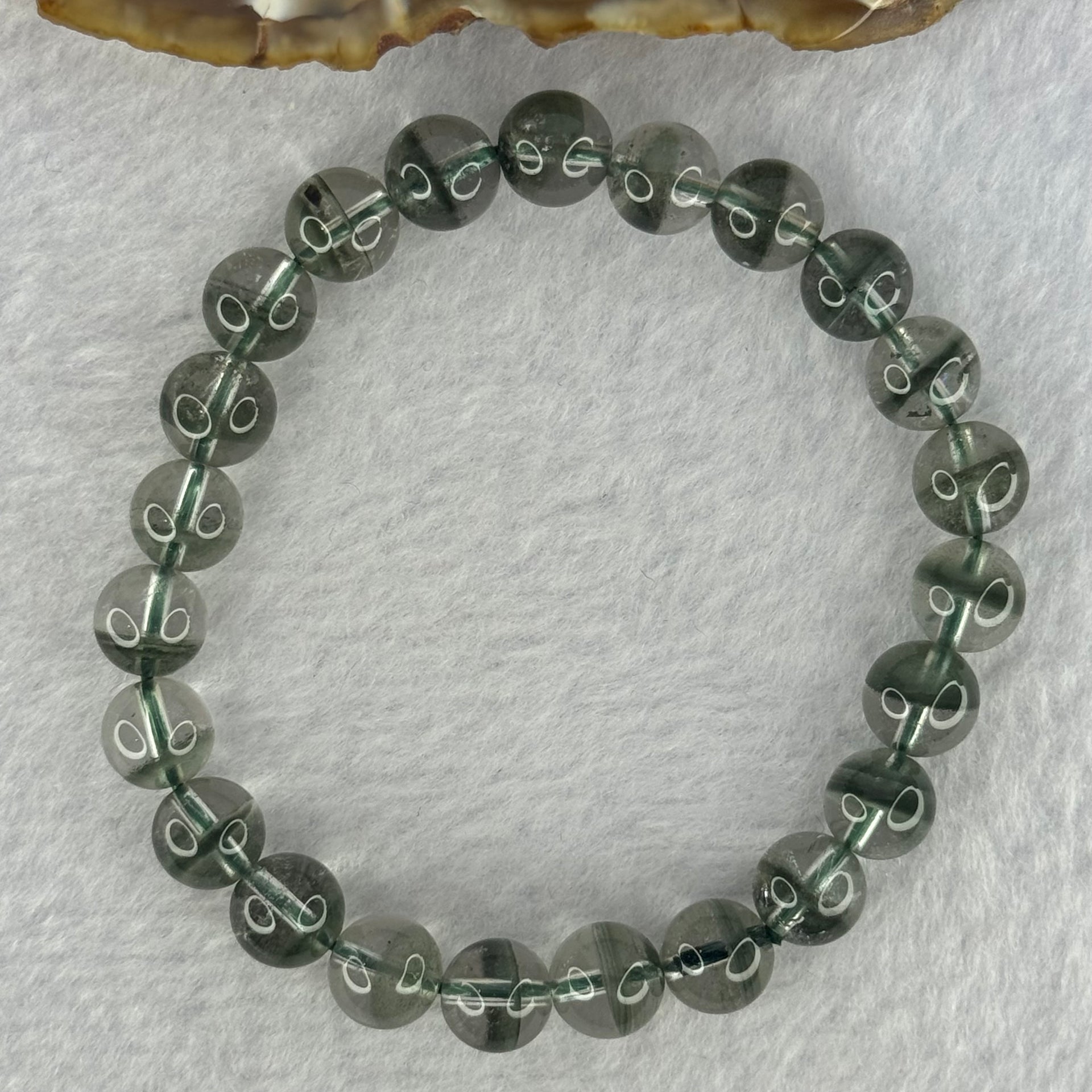 Very Good Grade Natural Green Phantom Quartz Beads Bracelet 20.41g 16.5cm 8.7mm 23 Beads - Huangs Jadeite and Jewelry Pte Ltd