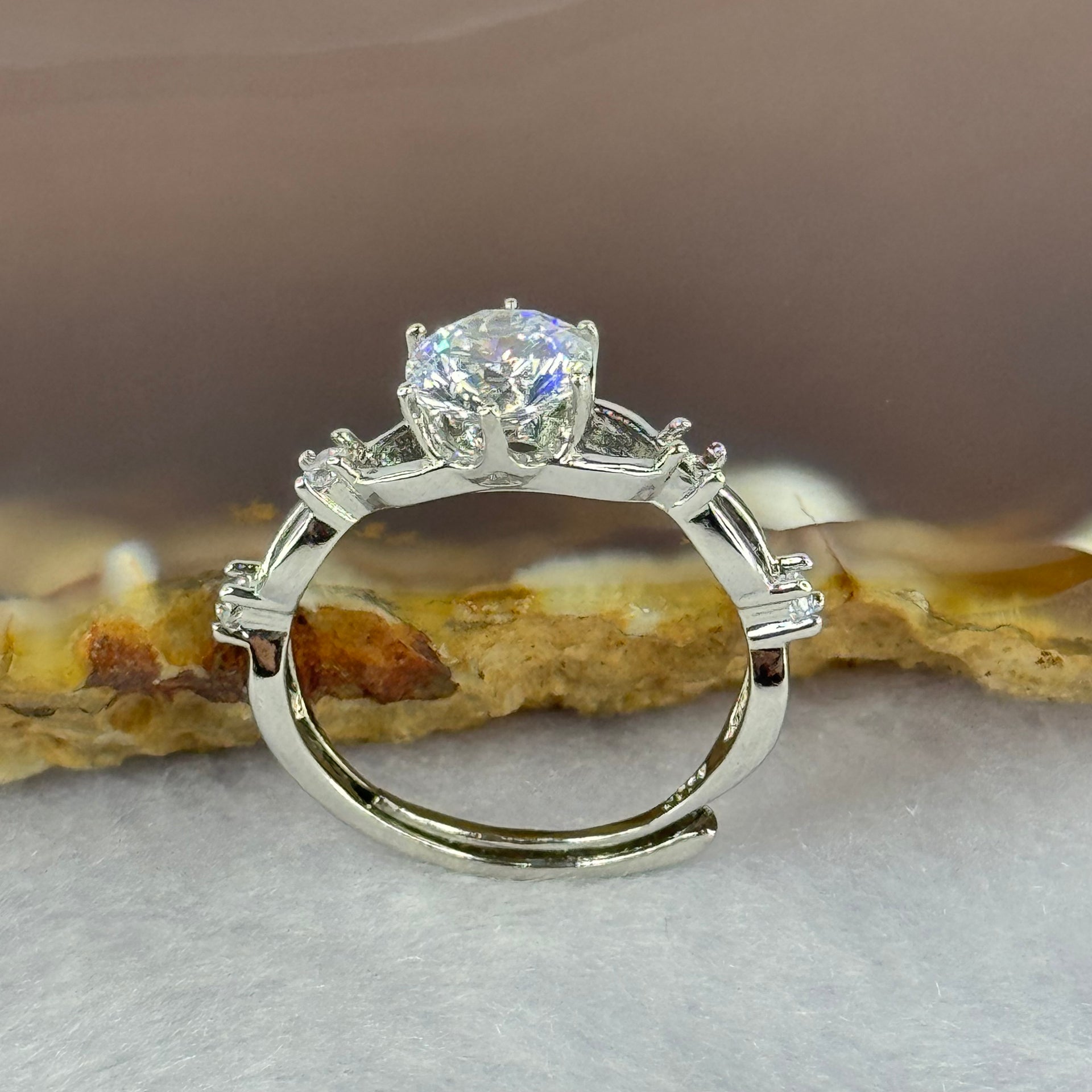 Cubic Zirconia in S925 Sliver Ring (Adjustable Size) 1.74g 6.5 by 4.5mm - Huangs Jadeite and Jewelry Pte Ltd