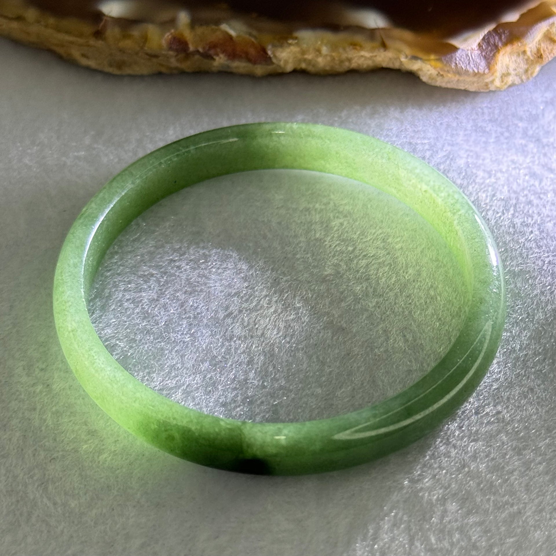 Baby or Kids Type A Green Jadeite Bangle Internal Diameter 44.6mm 11.71g 6.9 by 4.5mm (Very Slight Internal Lines) - Huangs Jadeite and Jewelry Pte Ltd