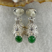 Type A Natural Full Old Mine Spicy Green Jadeite Cabochon 8.0 by 5.8 by 3.0mm Stone for Setting 17.46g (On Silver Earrings Mold) - Huangs Jadeite and Jewelry Pte Ltd