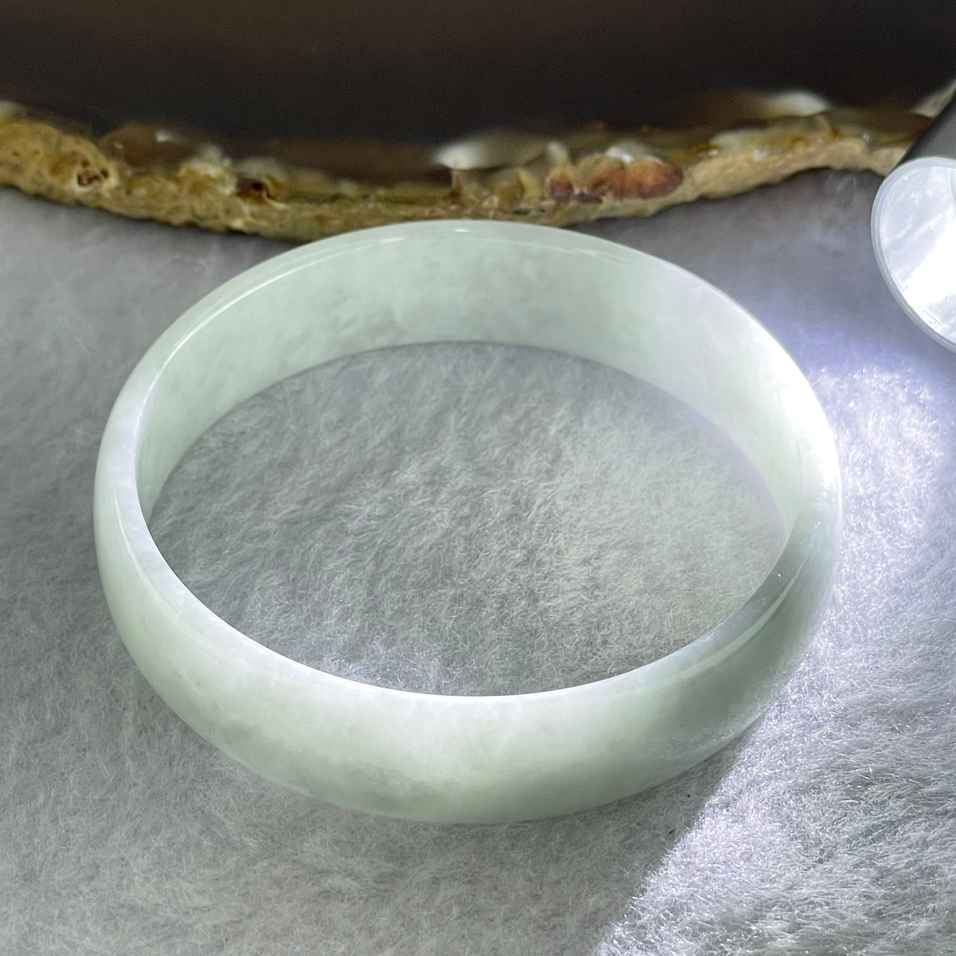Type A Faint Lavender Green Jadeite Bangle Internal Diameter 52.5mm 23.67g 12.9 by 4.0mm (Close to Perfect) - Huangs Jadeite and Jewelry Pte Ltd