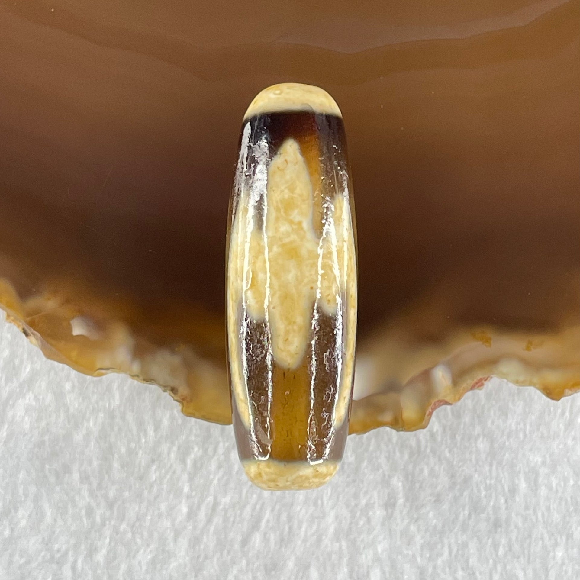 Natural Powerful Tibetan Old Oily Agate 5 Bats Dzi Bead Heavenly Master (Tian Zhu) 五个蝙蝠天诛 8.76g 37.7 by 12.3mm - Huangs Jadeite and Jewelry Pte Ltd