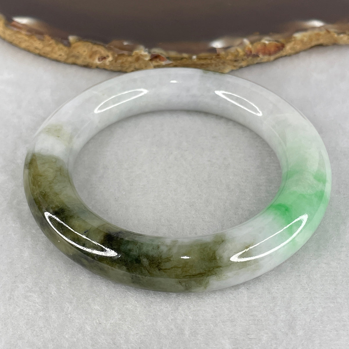 Natural Type A Jadeite Bangle | Full Round Lavender, Apple Green & Brown Piao Hua (73.81g | 51.7mm Inner Diameter | 11.8 x 12.0mm) (External Round, Internal Line)