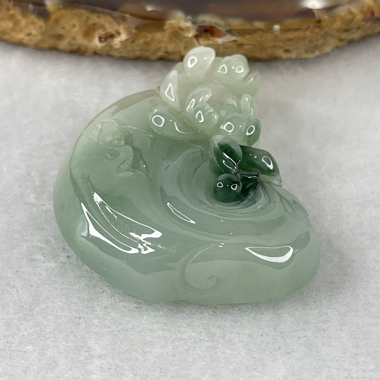 Certified Natural Type A Green & Dark Green Piao Hua Jadeite Ruyi Lotus Flower Pendant | Masterpiece Deep Three-Dimensional Hand-Carving | Monumental Myanmar Feicui Absolute Purity & Abundance Monolith (38.16g | 50.7x33.9x12.9mm)