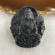 Type A Opaque Black Omphacite Jadeite Good Vs Evil Amitabha Buddha Pendant Dog and Boar Pig Zodiac Guardian 44.61g 50.6 by 43.4 by 12.0mm - Huangs Jadeite and Jewelry Pte Ltd