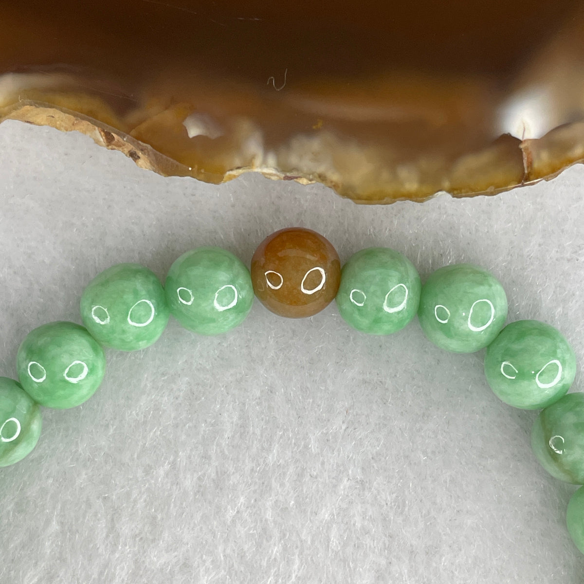 Natural Type A Green with Yellow Jadeite Beads Bracelet | 19cm Strand of 29 Matched 7.7mm Beads (21.70g | Saturated Emerald & Golden Honey | Huang Jiao Cui Wealth & Vitality)