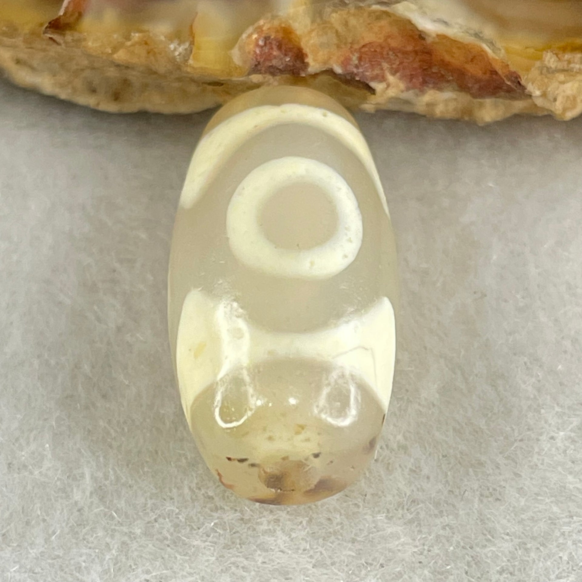 Natural Powerful Tibetan Old Oily Agate 3 Eyes Dzi Bead Heavenly Master (Tian Zhu) 三眼天诛 3.10g 19.9 by 10.4mm - Huangs Jadeite and Jewelry Pte Ltd