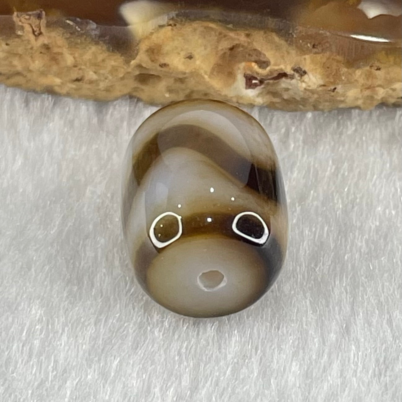 Natural Powerful Tibetan Old Oily Dark and Light Brown Agate Tiger Tooth Daluo Dzi Bead Heavenly Master (Tian Zhu) 2.84g 13.6 by 11.0mm - Huangs Jadeite and Jewelry Pte Ltd