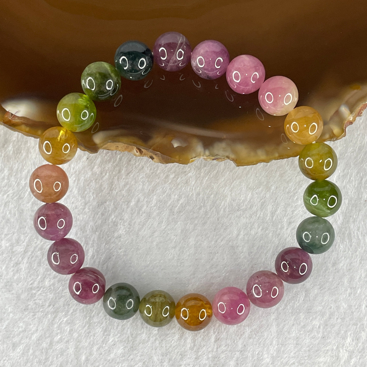 Above Average Grade Natural Intense Rainbow Tourmaline Crystal Beads Bracelet 15.86g 14cm 7.8mm 22 Beads