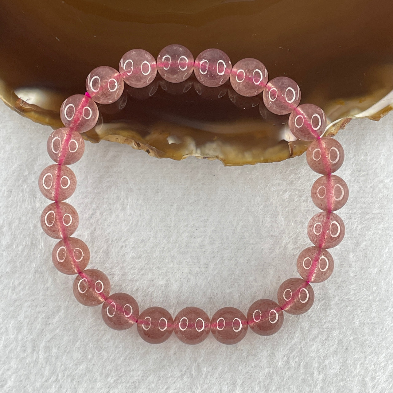 Above Average Natural Strawberry Quartz Beads Bracelet 17.91g 15.5cm 8.3mm 23 Beads