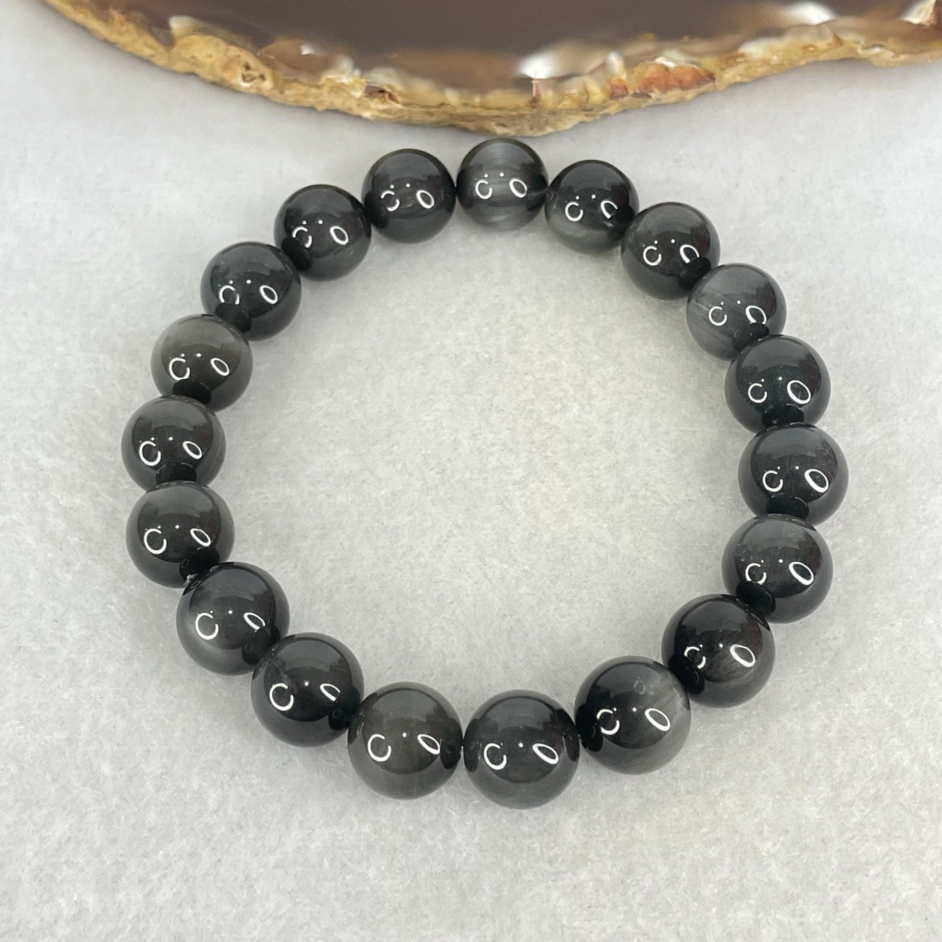 Good Grade Natural Grey Rabbit Hair Rutilated Quartz Beads Bracelet 31.20g 17cm 10.8mm 19 Beads - Huangs Jadeite and Jewelry Pte Ltd