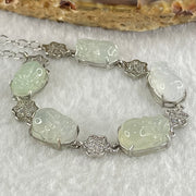 Type A Icy Faint Green and Faint Lavender to Colourless Jadeite 5 Pixiu S925 Silver Bracelet 6.61g 11.1 by 7.8 by 4.8mm - Huangs Jadeite and Jewelry Pte Ltd