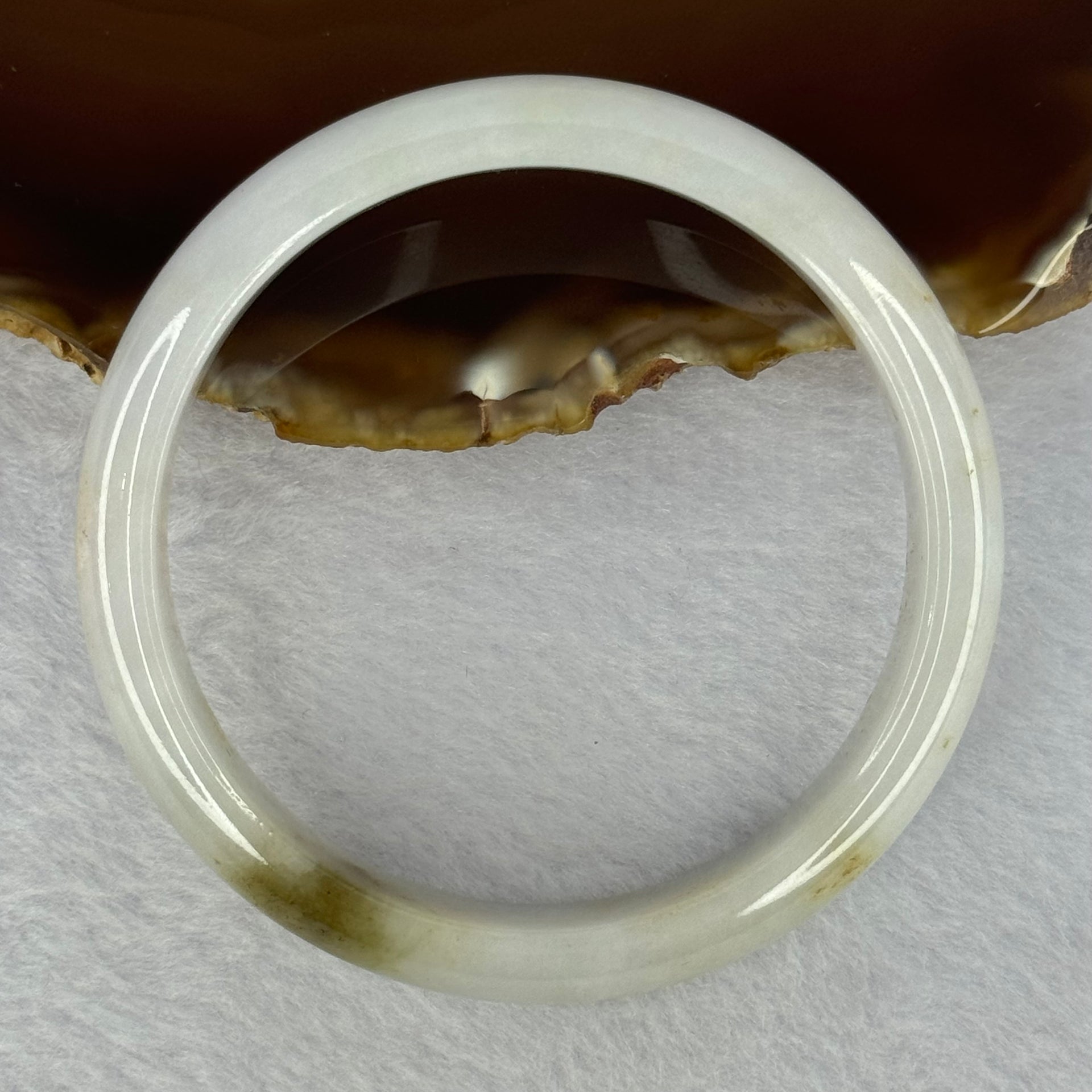 Type A Light Lavender Green with Brown Patches Jadeite Bangle 46.83g Internal Diameter 57.8mm 12.5 by 7.0mm (Very Slight Internal Line) - Huangs Jadeite and Jewelry Pte Ltd
