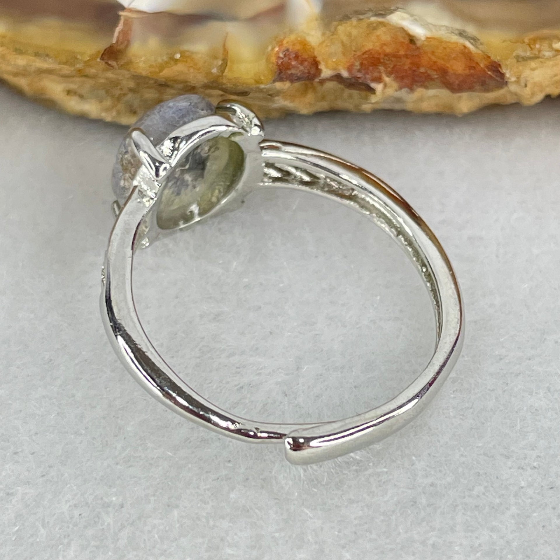 Rare Good Grade Natural Blue Dumortierite Rutilated Quartz in S925 Sliver Ring (Adjustable Size) 1.46g 8.3 by 6.9 by 3.5mm - Huangs Jadeite and Jewelry Pte Ltd
