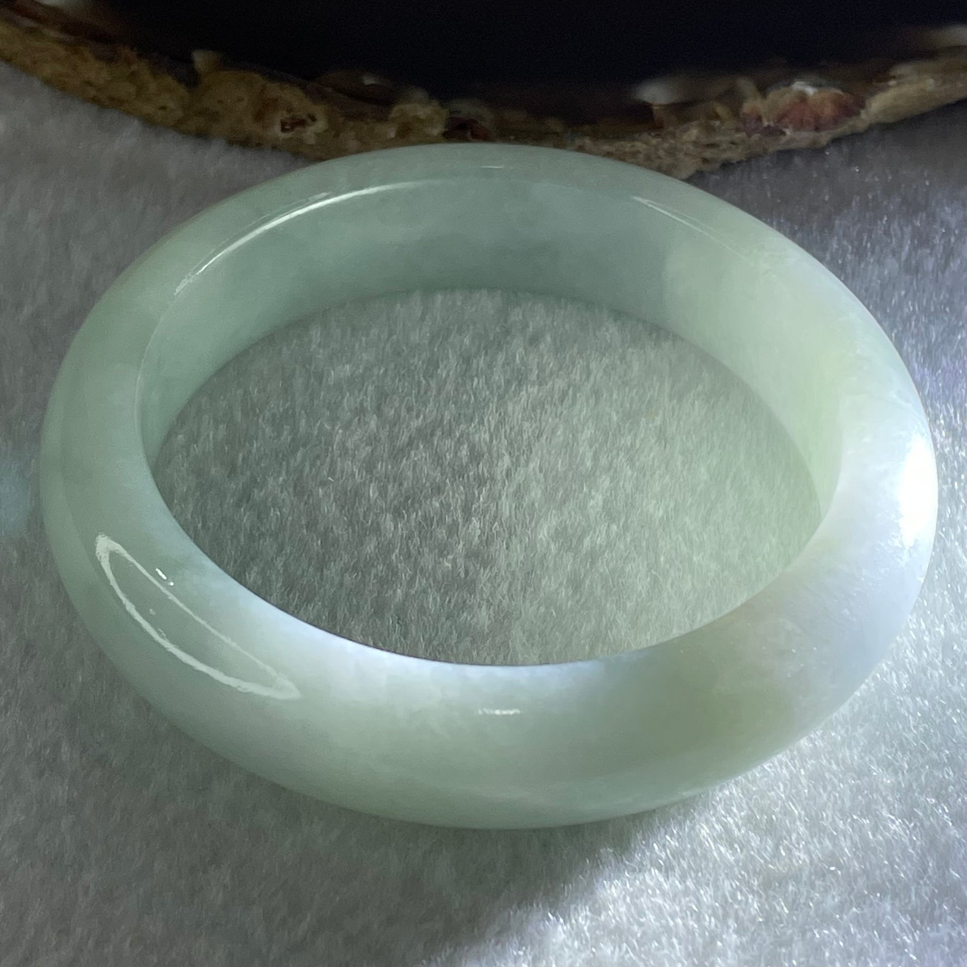 Type A Light Green Faint Lavender Jadeite Bangle 64.46g Internal Diameter 55.5mm 14.3 by 8.6mm (Fine Internal Lines) - Huangs Jadeite and Jewelry Pte Ltd