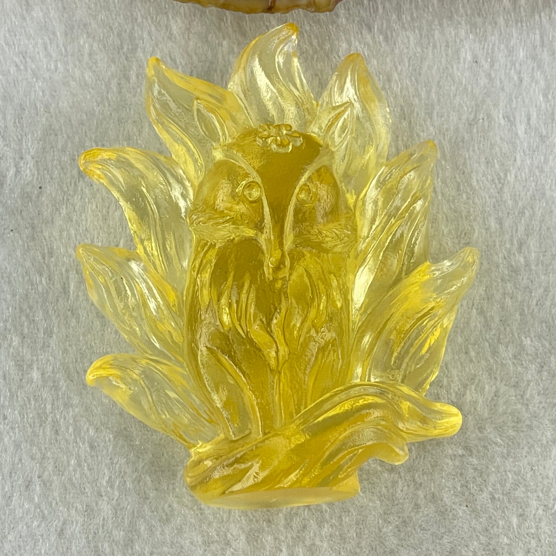 Liuli Yellow 9 Tail Fox Display 75.56g 54.0 by 26.3 by 64.0mm - Huangs Jadeite and Jewelry Pte Ltd