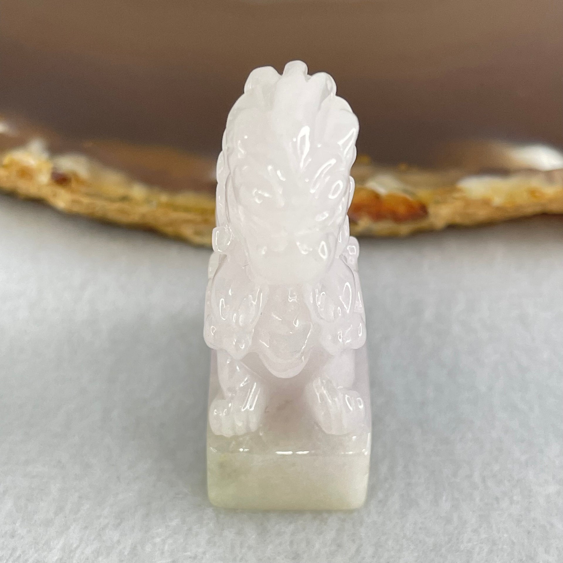 Type A Faint Lavender Jadeite Fu Dog Seal Display 25.66g 40.4 by 23.5 by 14.7mm - Huangs Jadeite and Jewelry Pte Ltd