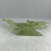 Natural Green Serpentine Double Phoenix with Wooden Stand Display 411.1g 25.0 by 70.0 by 170.0mm - Huangs Jadeite and Jewelry Pte Ltd