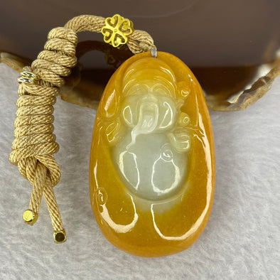 Type A Yellow and Green Jadeite Cai Chen Ye 财神爷 Pendant 121.58g by 70.4 by 44.0 by 22.8mm - Huangs Jadeite and Jewelry Pte Ltd