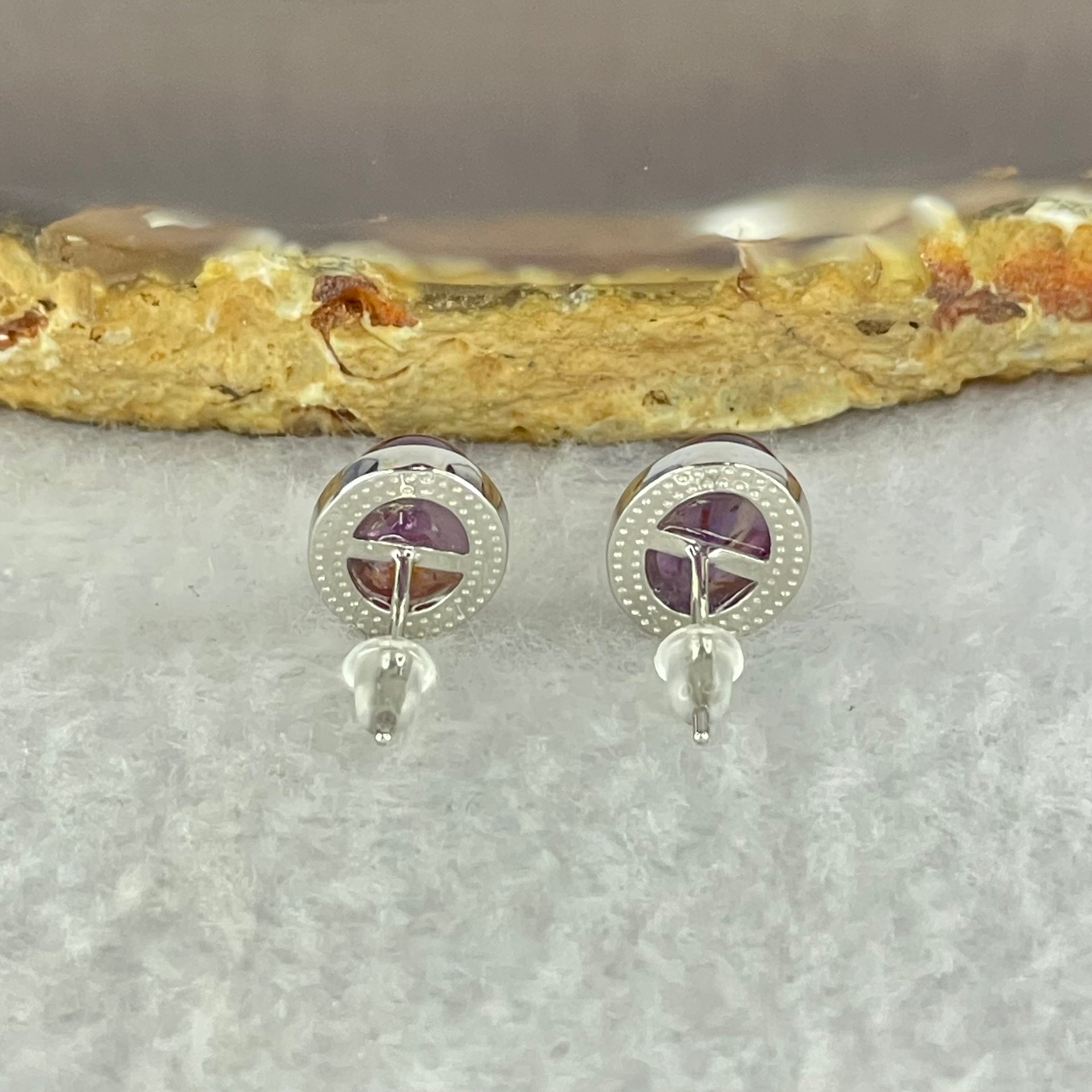 Good Grade Natural Auralite 23 S925 Silver Earrings 2.00g 8.8 by 6.8 by 4.0mm - Huangs Jadeite and Jewelry Pte Ltd