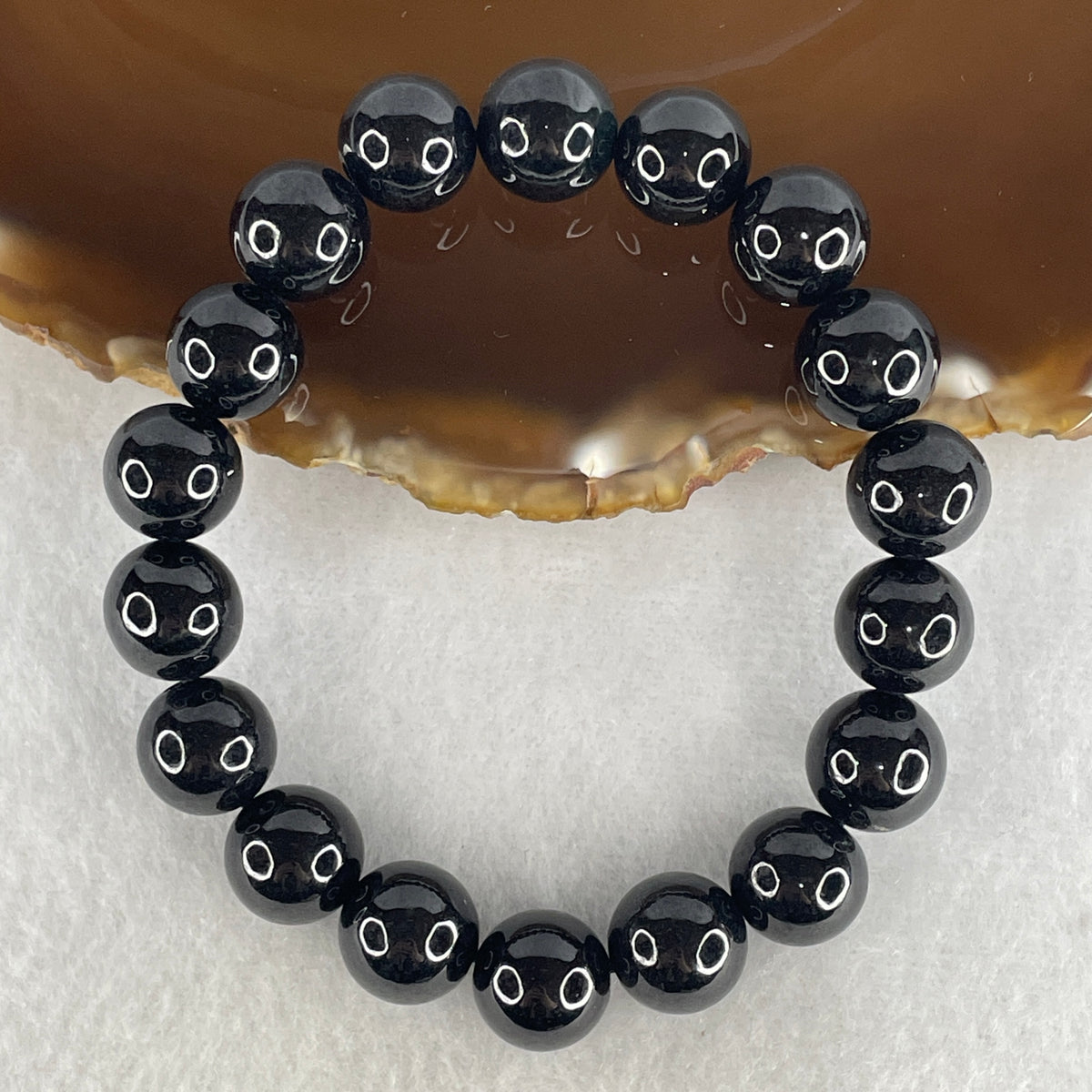 Certified Type A Black Omphacite Jadeite Bead Bracelet | (46.90g | 17cm Wrist | 12.0mm | 18 Beads | Synergy, Negative Energy Shield, Wealth Lock & Supreme Authority)