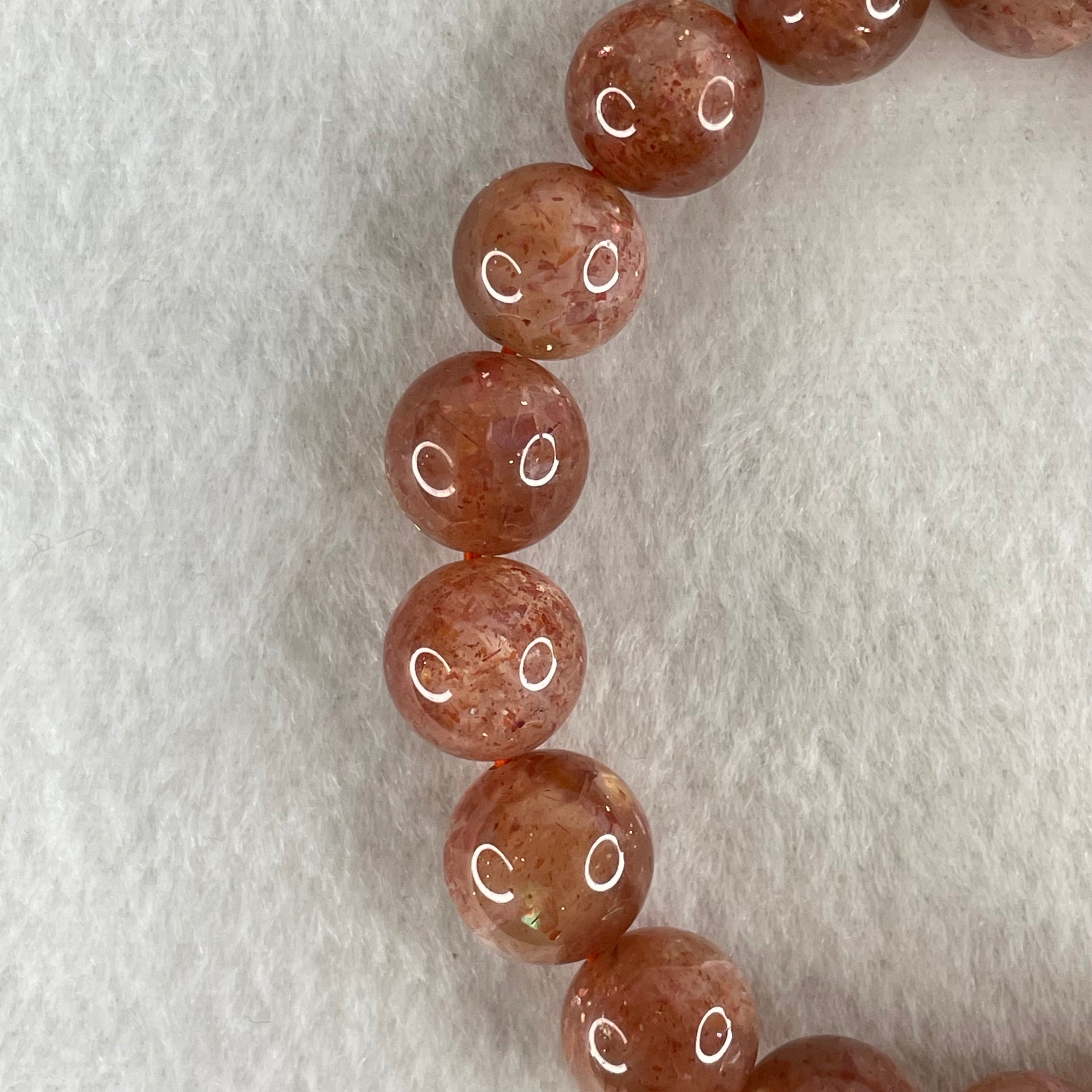 Average Grade Natural Red Sunstone Beads Bracelet 33.85g 16cm 11.2mm 18 Beads - Huangs Jadeite and Jewelry Pte Ltd