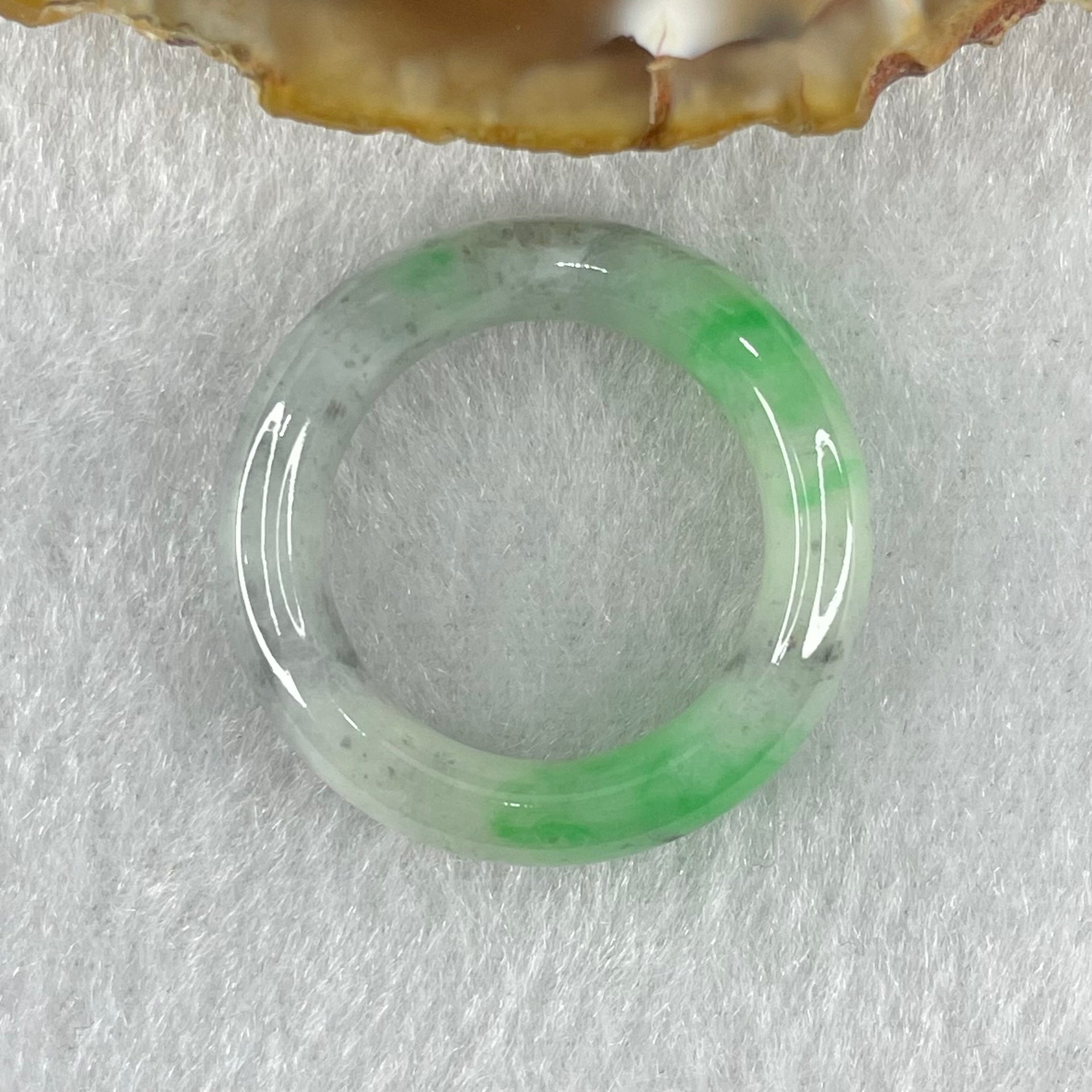 Type A Wuji Grey with Apple Green Piao Hua Jadeite Ring 5.25g 6.5 by 4.6mm US8.5 HK18.8 - Huangs Jadeite and Jewelry Pte Ltd