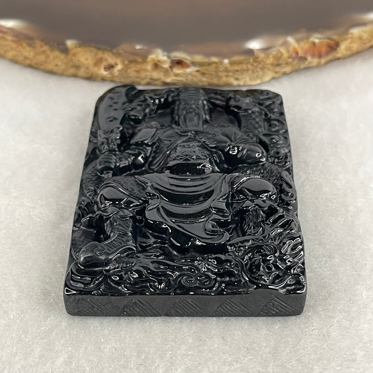 Natural Type A Black Omphacite Jadeite Guan Gong on Dragon Pendant | God of War & Wealth Imperial Shield (42.66g | 62.2x42.1x9.5mm | Synergy, Ultimate Protection Shield, Executive Authority & Financial Victory)
