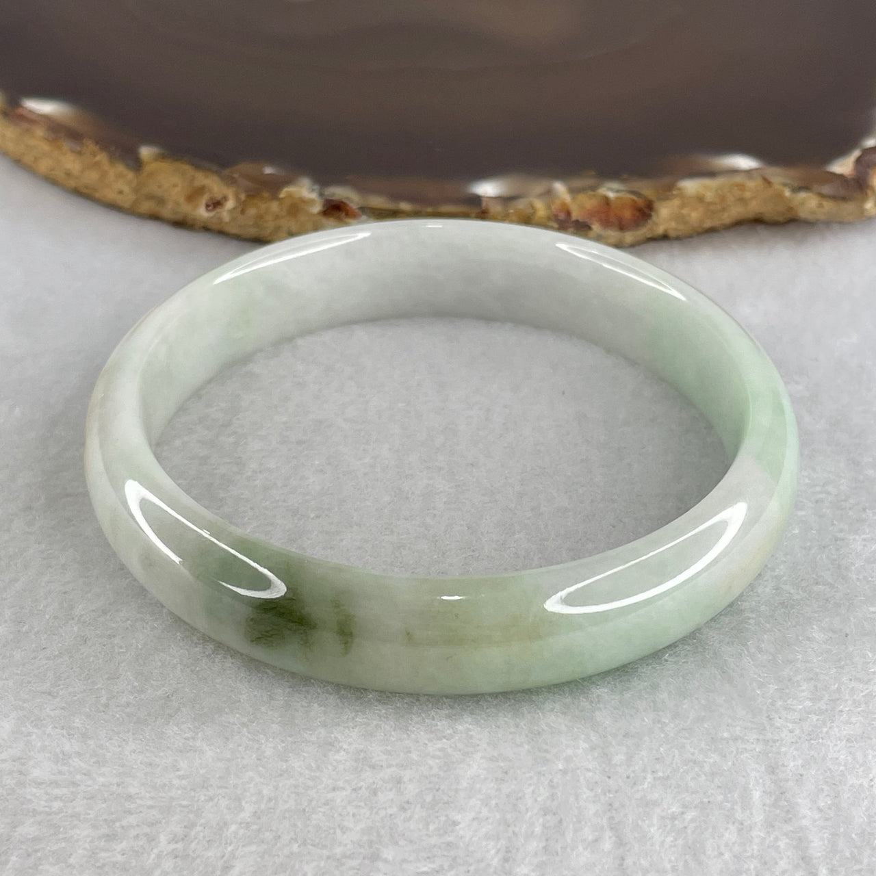 59.6mm Genuine Jadeite Bangle Type A - Moss Green & Yellow Floating Flowers - 44.76g Natural Light Green Jadeite Jewelry 12.5x6.7mm Wide (Very Slight Internal Lines and External Rough)