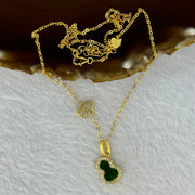 Type A Old Mine Spicy Green Jadeite Hulu with Crystals in S925 Sliver Gold Color Necklace 3.30g 10.1 by 7.0 by 1.0mm - Huangs Jadeite and Jewelry Pte Ltd