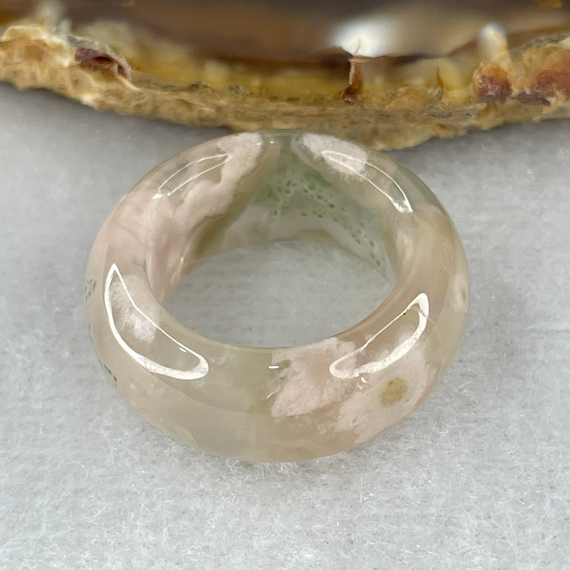 Natural Pinkish with Green Flower Agate Ring 5.34g 9.5 by 4.3mm US 5.8 HK 12.8 - Huangs Jadeite and Jewelry Pte Ltd