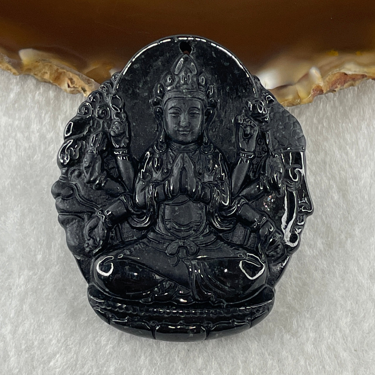 Type A Opaque Black Omphacite Jadeite Good Vs Evil Thousand Hand Guan Yin Pendant Rat Zodiac Guardian 48.06g 50.8 by 44.0 by 12.5mm - Huangs Jadeite and Jewelry Pte Ltd
